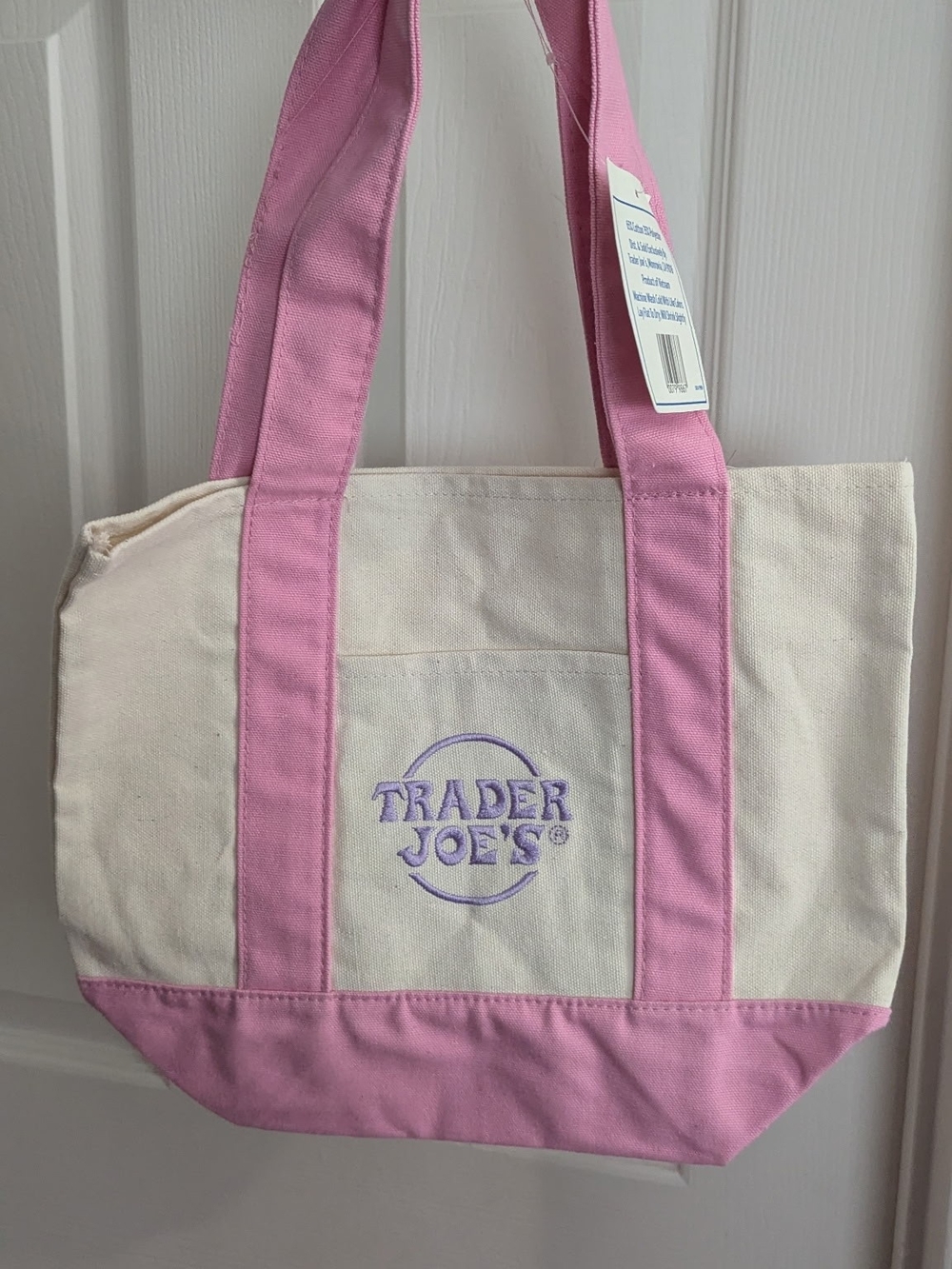 Mini Trader Joe's Pink & Cream Canvas Tote